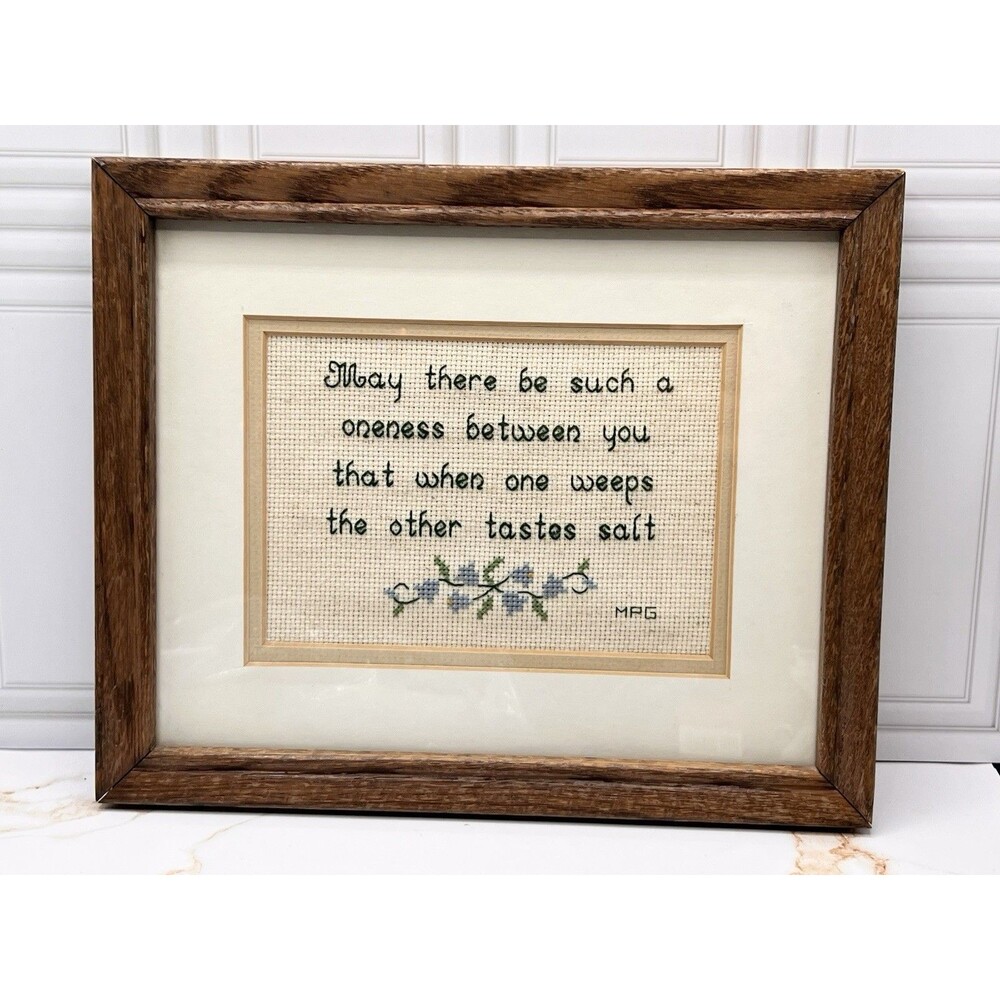 Professionally Framed Cross-Stitch Sampler Marriage Blessing Double Matted Oak